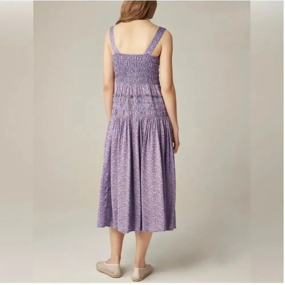 J Crew Summer Fields Smocked Midi Dress M NWT Blue Floral CK736 J.Crew Western